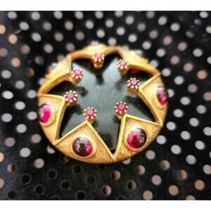 Vintage Benedikt NY Large Black Recessed Star Brooch Pendant Topaz Cabochons